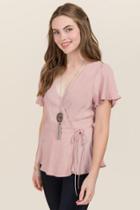 Blue Rain Kiana Flutter Sleeve Wrap Top - Blush