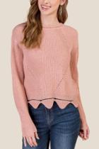 Francesca's Joanna Scalloped Pullover Sweater - Blush