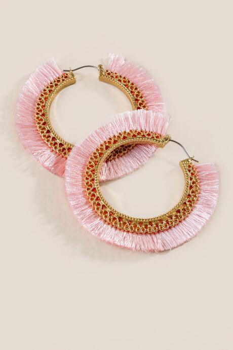 Francesca's Katerina Fringe Hoop Earrings - Blush