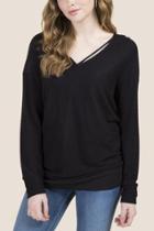 Francesca's Kitana Strappy Inverse Seam Hoodie - Black