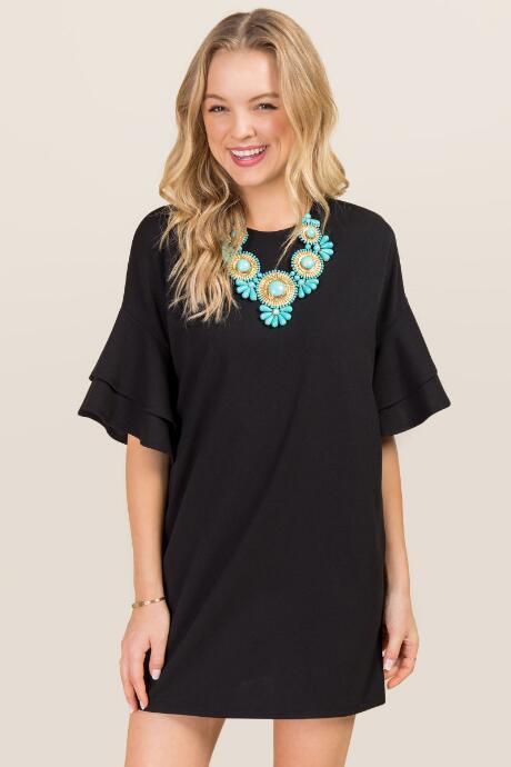 Mi Ami Tinsley Ruffle Sleeve Shift Dress - Black