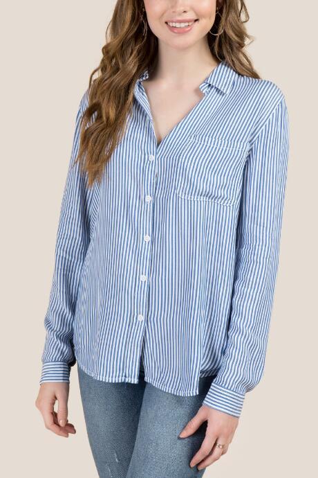 Francesca's Sophie Thin Stripe Button Down - Oxford Blue