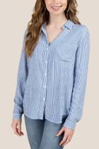 Francesca's Sophie Thin Stripe Button Down - Oxford Blue