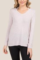 Francesca's Kelly Long Sleeve Clavicle Cut Out Hacci Top - Pink
