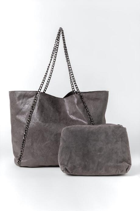Francesca's Sansa Foiled Chain Tote - Silver