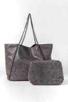 Francesca's Sansa Foiled Chain Tote - Silver