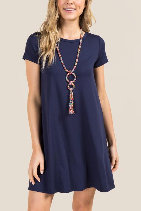 Francesca's Estelle T-back Mineral Wash Knit Shift Dress - Navy