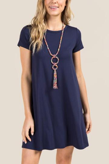 Francesca's Estelle T-back Mineral Wash Knit Shift Dress - Navy