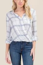 Francesca's Clara Faux Wrap Button Down Top - Navy