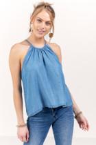 Francesca's Adelyn High Neck Tank Top - Medium Wash