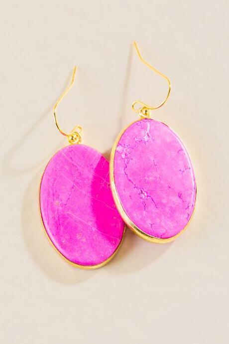 Francesca's Salma Oval Stone Drop Earrings - Neon Pink