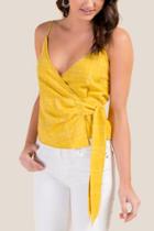 Francesca's Angelina Plaid Wrap Top - Lemon