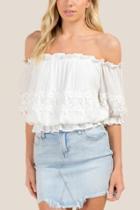 Francesca Inchess Aly Off The Shoulder Embroidered Ruffle Top - White