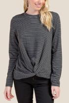 Francesca Inchess Chloe Striped Twist Front Basic Top - Charcoal