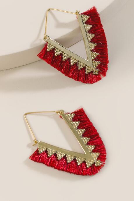 Francesca's Aria Tassel Statement Hoops - Burgundy