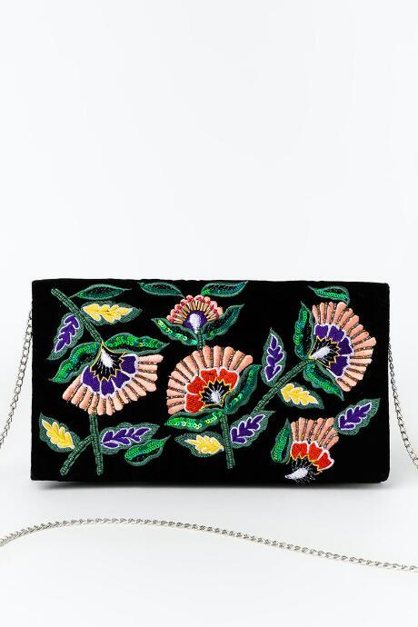 Francesca's Sena Floral Embroidered Clutch - Black