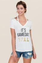 Sweet Claire It's Gameday Yall Cut Out Graphic Tee - White