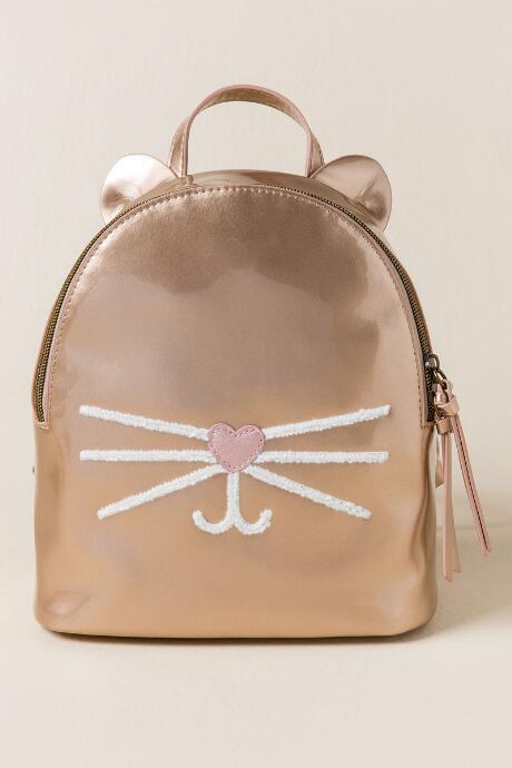 Francesca's Bonnie Metallic Cat Backpack - Rose/gold