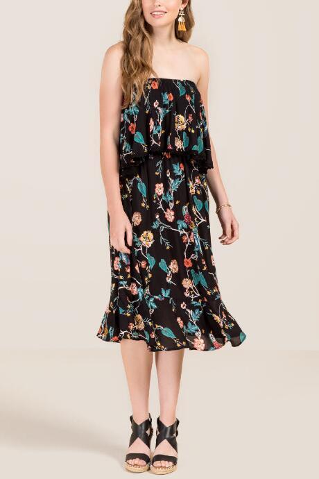 Francesca Inchess Jayla Floral Midi Dress - Black