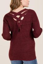 Francesca's Paxton Lattice Back Pullover Sweater - Wine