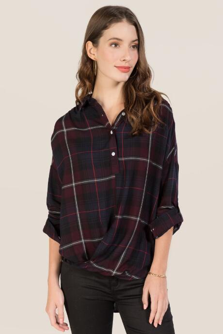 Francesca's Ora Surplus Plaid Button Down - Purple