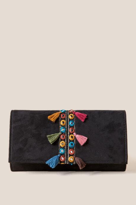 Francesca Inchess Twila Tassel Clutch In Black - Black