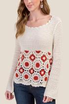 Francesca's Marisa Open Crochet Pullover Sweater - Cinnamon