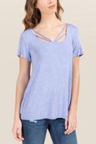 Francesca's Gale Short Sleeve Strappy Neck Top - Oxford Blue