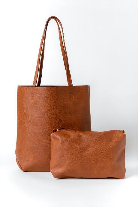 Francesca's Hildy Basic Tote W Pouch - Cognac