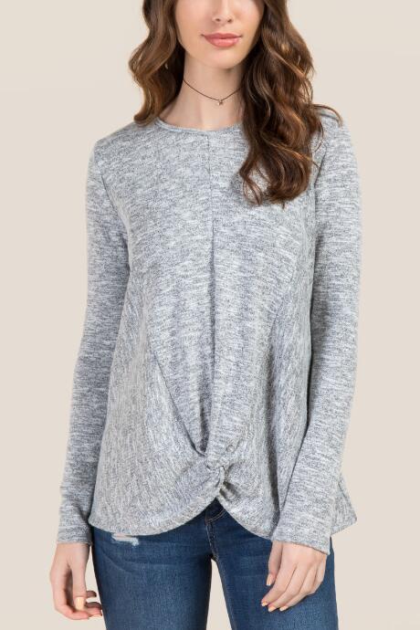 Francesca's Ryder Cozy Knot Front Top - Gray