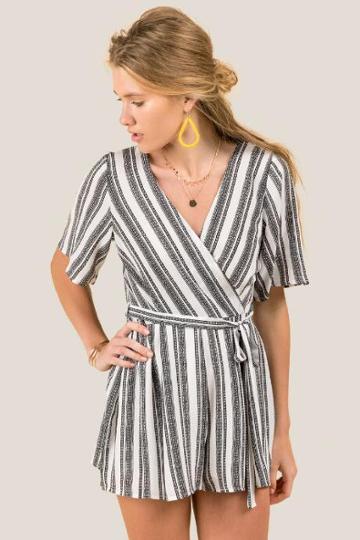 Trixxi Clothing Company Posie Striped Front Tie Romper - White