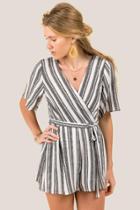 Trixxi Clothing Company Posie Striped Front Tie Romper - White