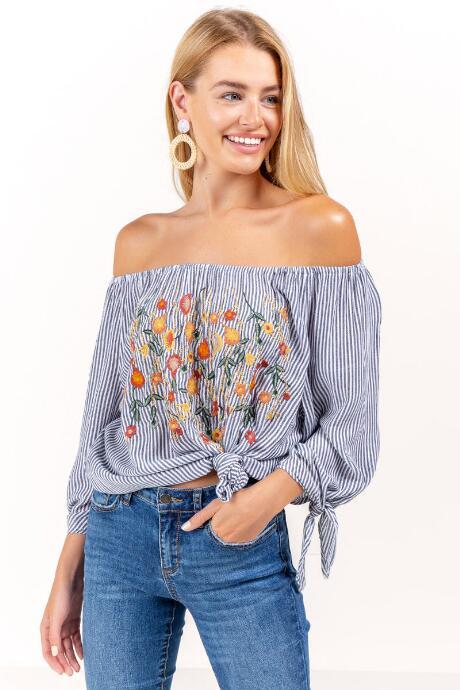 Francesca's Stephanie Embroidered Peasant Blouse - Blue