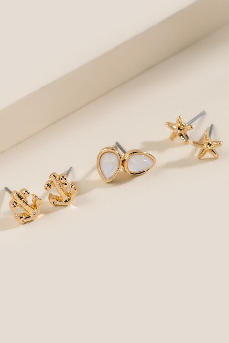 Francesca's Abigail Anchor Stud Earring Set - Gold