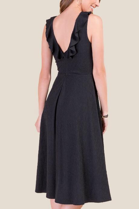 Francesca's Jackie Ruffled Midi Dress - Black