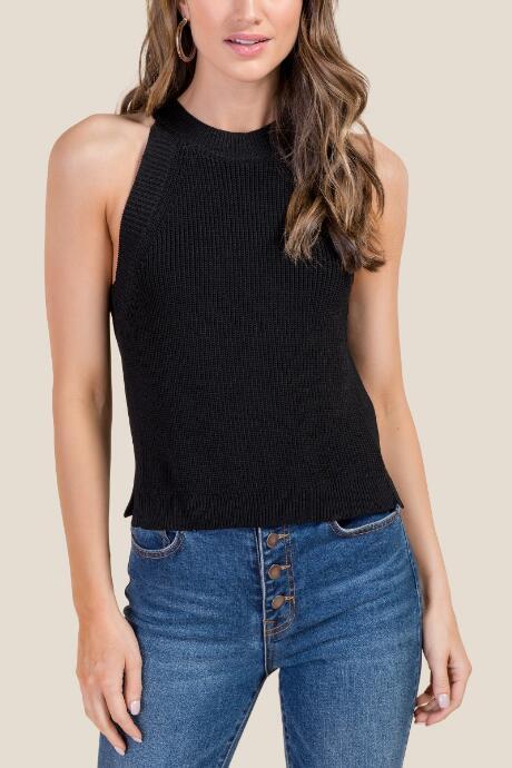 Francesca's Anika High Neck Sweater Tank - Black