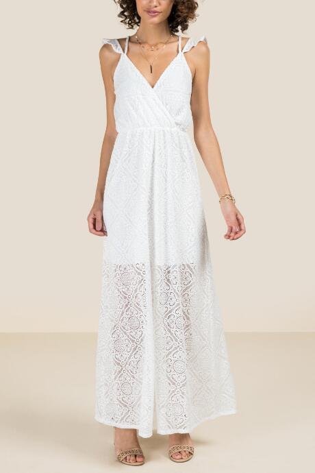 Francesca's Kiera Ruffle Sleeve Lace Maxi Dress - Ivory