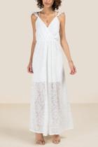 Francesca's Kiera Ruffle Sleeve Lace Maxi Dress - Ivory