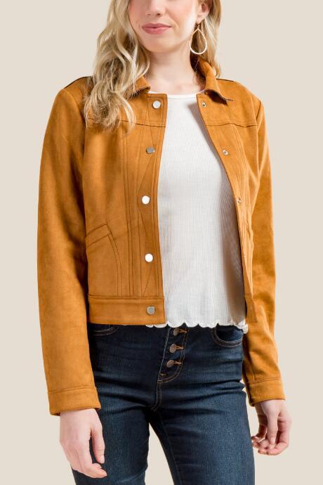 Francesca's Fallon Faux Suede Shirt Jacket - Cognac