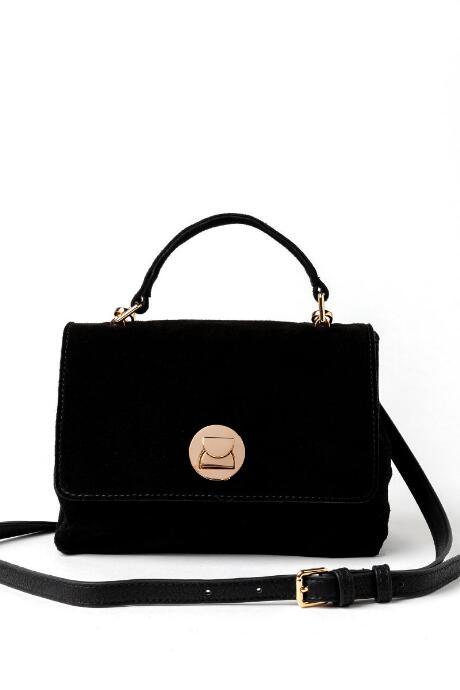 Francesca's Sheila Suede Satchel Purse - Black
