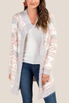 Francesca's Selby Geometric Pattern Cozy Cardigan - Blush