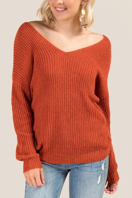 Francesca's Karly Knot Back Pullover Sweater - Cinnamon
