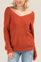 Francesca's Karly Knot Back Pullover Sweater - Cinnamon