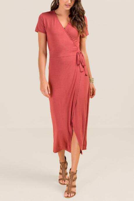 Francesca Inchess Patricia Side Tie Midi Faux Wrap Dress - Cinnamon
