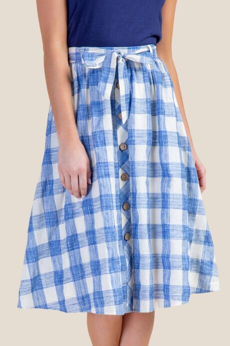 Francesca Inchess Mila Gingham Midi Skirt - Blue
