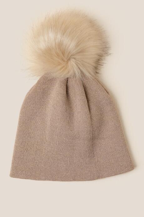 Francesca's Quinn Faux Fur Pom Beanie In Taupe - Natural