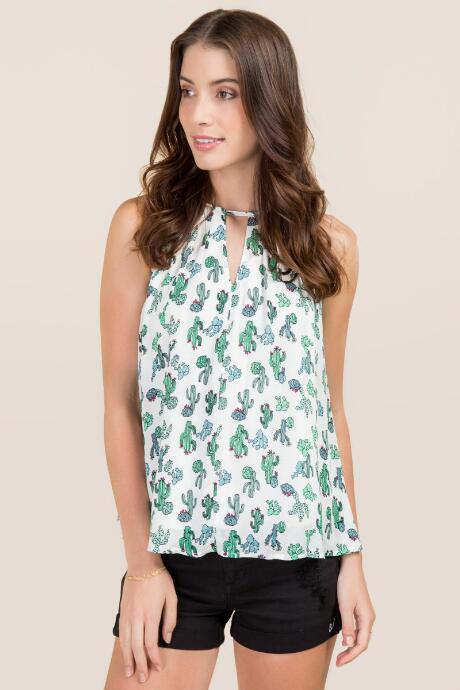 Blue Rain Chenille High Neck Cactus Tank - Green