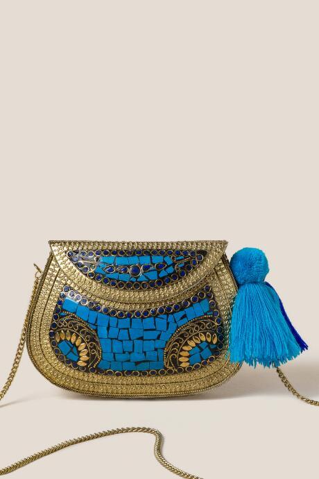 Francesca's Maya Embellished Clutch In Blue - Blue