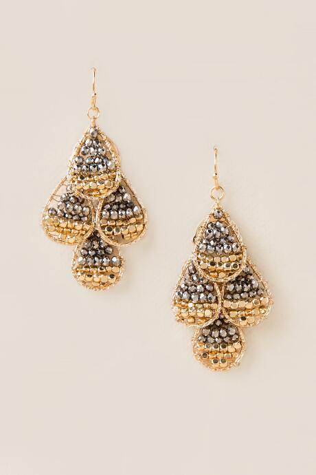 Francesca's Latia Woven Bead Kite Earring - Hematite