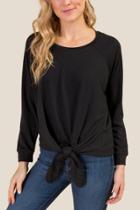 Francesca's Laila Tie Front Dolman Top - Black